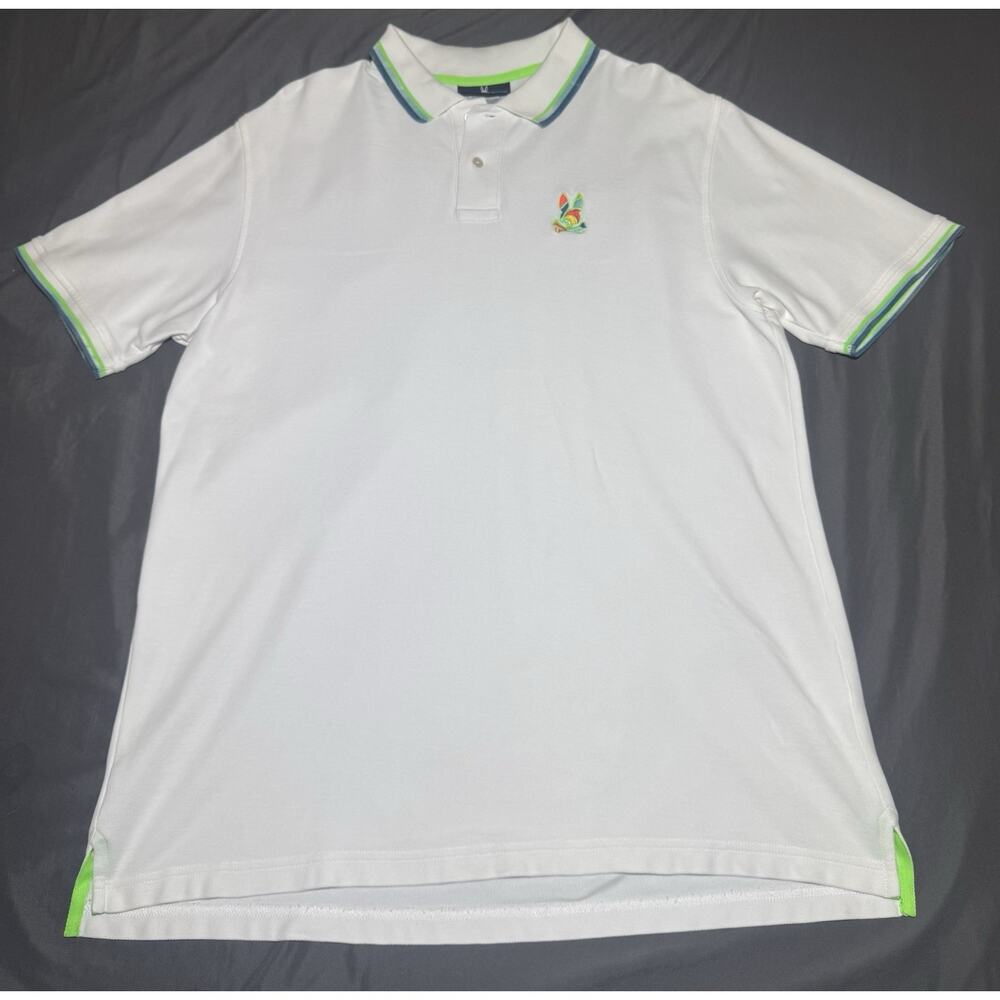 Psycho Bunny White Polo Shirt Sz 7/XL Big&Tall Hilsboro Collar Stripe B9K104W1PC